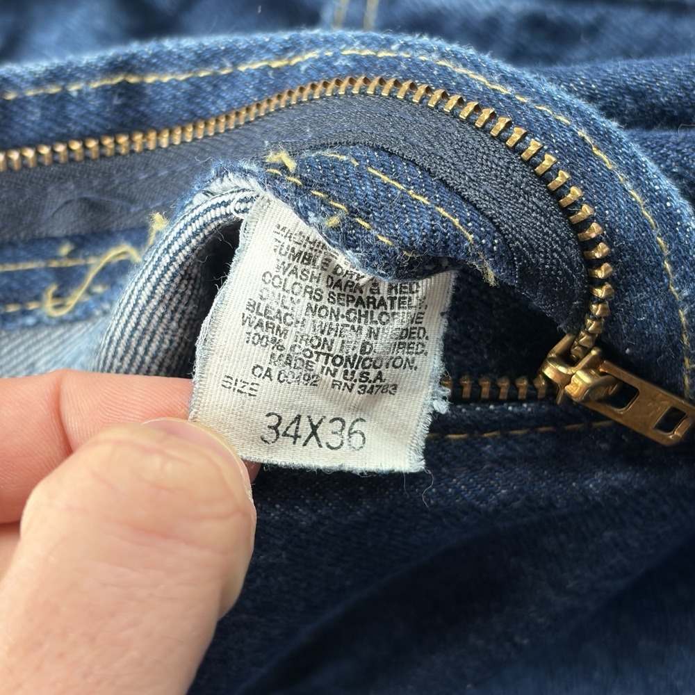 Vtg Lee Jeans Men 34x36 Blue Bootcut USA Union Made 70s 80s Talon Zip Dark Wash - Picture 6 of 14